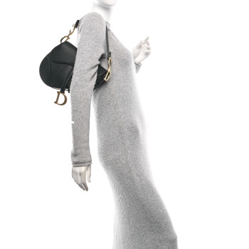 CHRISTIAN DIOR Grained Calfskin Saddle Bag Black