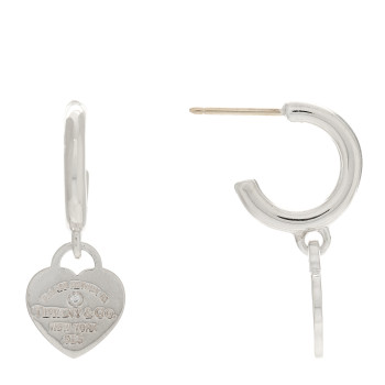 TIFFANY Sterling Silver Diamond Mini Return To Tiffany Heart Hoop Earrings
