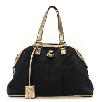SAINT LAURENT Metallic Calfskin Canvas Large Muse Black Gold