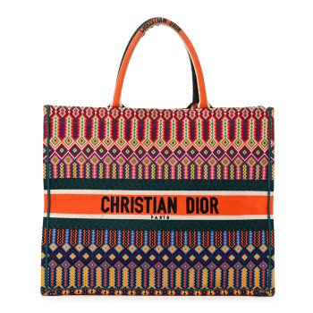 CHRISTIAN DIOR Canvas Embroidered Large Book Tote Orange Multicolor