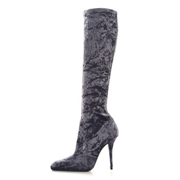 SAINT LAURENT Velvet Ella Knee High Boots 37 Cool Grey