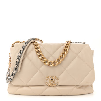 CHANEL Goatskin Quilted Maxi Chanel 19 Flap Beige