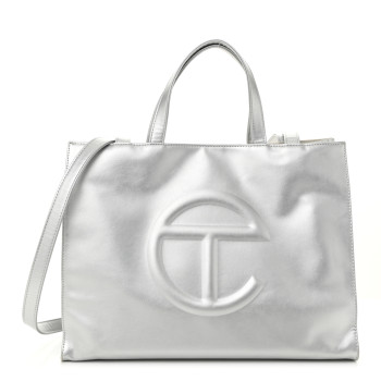 TELFAR Metallic Vegan Leather Medium Shopping Bag Silver