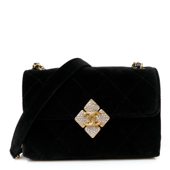 CHANEL Velvet Strass Diamond Lock Flap Black
