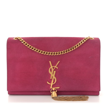 SAINT LAURENT Suede Medium Monogram Kate Tassel Shoulder Bag Lipstick Fuchsia