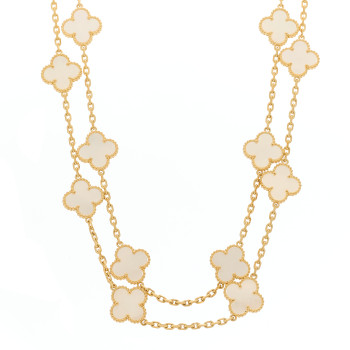 VAN CLEEF & ARPELS 18K Yellow Gold Mother of Pearl 20 Motifs Vintage Alhambra Necklace