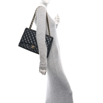 CHANEL Lambskin Quilted Maxi Double Flap Black