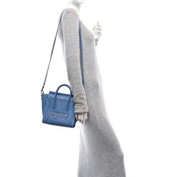 CELINE Drummed Calfskin Nano Luggage Azure