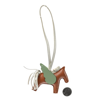 HERMES Milo Lambskin Grigri Rodeo Pegase Horse Bag Charm PM Craie Gold Vert Criquet