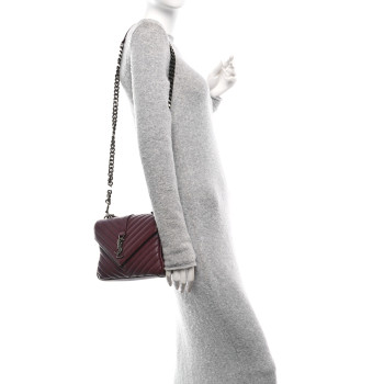 SAINT LAURENT Sheepskin Matelasse Chevron Monogram Medium College Bag Rouge Legion