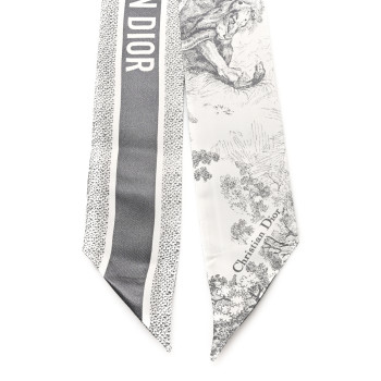 CHRISTIAN DIOR Silk Toile De Jouy Reverse Capri Mitzah Scarf Grey White