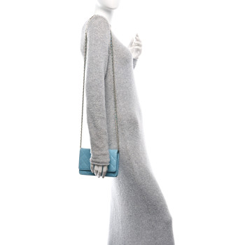 CHANEL Lambskin Quilted Mini Wallet On Chain WOC Light Blue