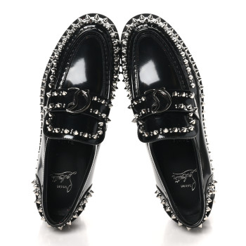 CHRISTIAN LOUBOUTIN Calfskin Abrasivato Spike Womens Loafers 38.5 Black