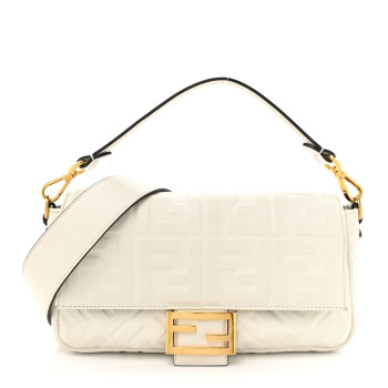 FENDI Nappa FF 1974 Embossed Baguette White