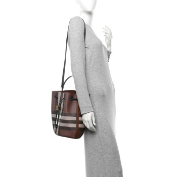 BURBERRY Giant Check Calfskin TB Bucket Bag Dark Birch