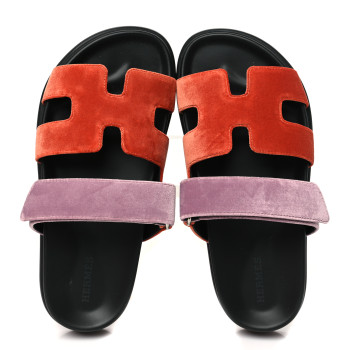 HERMES Velvet Womens Chypre Sandals 36 Orange Canyon Bruyère