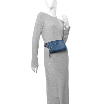 PRADA Saffiano Travel Double Zip Crossbody Belt Bag Cobalto
