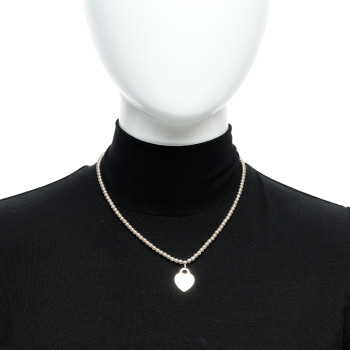 TIFFANY Sterling Silver Diamond Return to Tiffany Heart Tag Bead Necklace