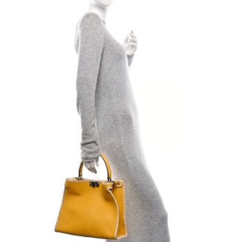 FENDI Cuoio Romano Selleria Raffia Bi-Color Woven Medium Peekaboo X-Lite Sunflower Paglia