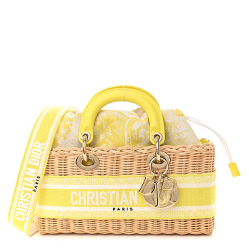 CHRISTIAN DIOR Wicker Oblique Dioriviera Medium Lady D-Joy Bag Natural Fluorescent Yellow