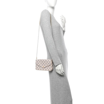 LOUIS VUITTON Damier Azur Pochette Felicie Chain Wallet Rose Ballerine