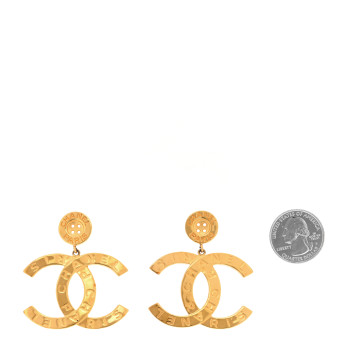 CHANEL Metal Large Paris Button Earrings Gold