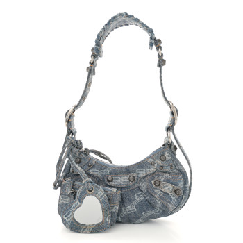 BALENCIAGA Denim BB Monogram Le Cagole Shoulder Bag XS Blue