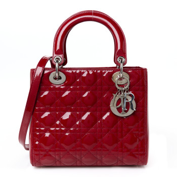 CHRISTIAN DIOR Patent Cannage Medium Lady Dior Red