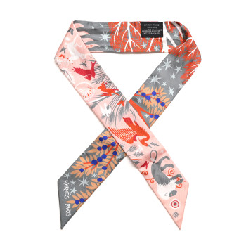 HERMES Silk Le Charme D Orphee Twilly Gris Acier Rose Poudre