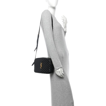 SAINT LAURENT Calfskin Matelasse Monogram Lou Camera Bag Black