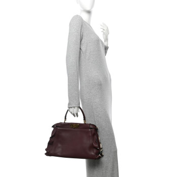 FENDI Vitello Seta Waves Bi-Color Medium Peekaboo Iconic Satchel Bordeaux Latte