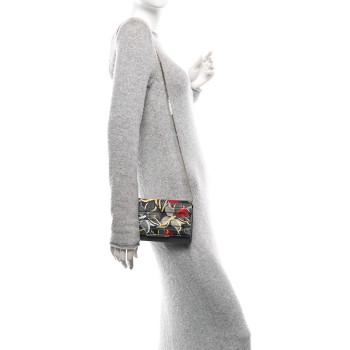 FENDI Calfskin Orchid Flamingo Tube Wallet on Chain Black Multicolor