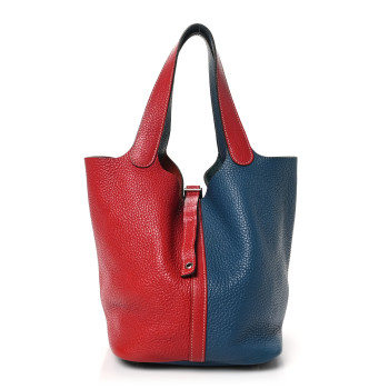 HERMES Taurillon Clemence Picotin Lock 22 MM Rouge Casaque Bleu Thalassa