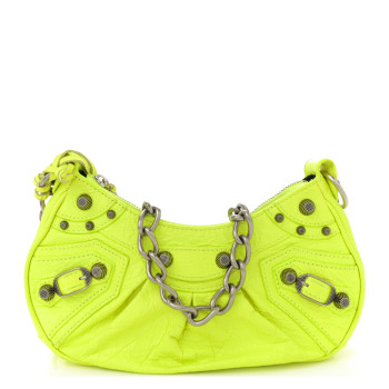 BALENCIAGA Agneau Arena Le Cagole Chain Shoulder Bag XS Fluo Yellow