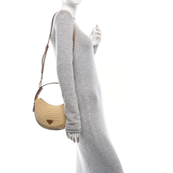 PRADA Yarn Raffia Effect Crochet Arque Shoulder Bag Natural
