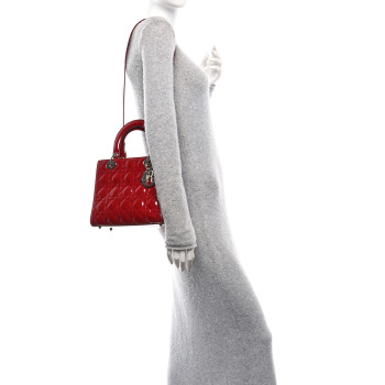 CHRISTIAN DIOR Patent Cannage Medium Lady Dior Red