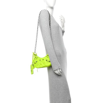 BALENCIAGA Agneau Arena Le Cagole Chain Shoulder Bag XS Fluo Yellow