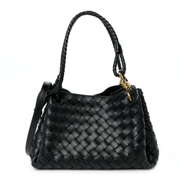 BOTTEGA VENETA Nappa Intrecciato Small Parachute Shoulder Bag Black