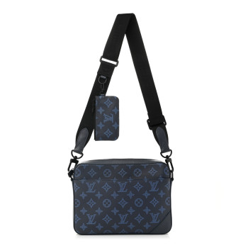 LOUIS VUITTON Calfskin Monogram Shadow Trio Messenger Navy River Blue