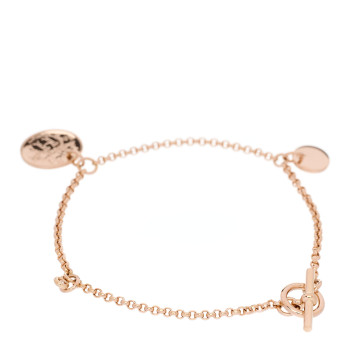 HERMES 18K Rose Gold Diamond PM Ex-Libris Bracelet ST
