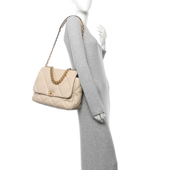 CHANEL Goatskin Quilted Maxi Chanel 19 Flap Beige