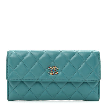 CHANEL Lambskin Gripoix Quilted Gusset Flap Wallet Turquoise