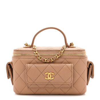 CHANEL Caviar Quilted Polly Pocket East West Top Vanity With Chain Brown
