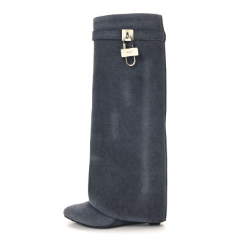GIVENCHY Washed Denim Shark Lock Pant Boots 38 Black