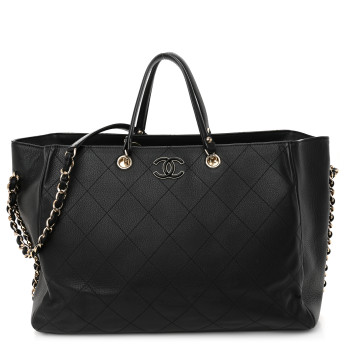 CHANEL Bullskin Stitched Large Shopping Bag Black