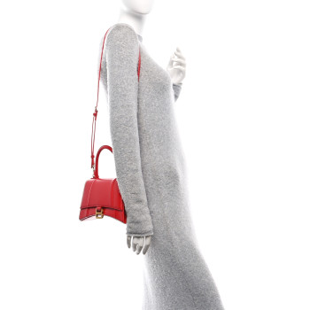 BALENCIAGA Shiny Box Calfskin Small Hourglass Top Handle Bag Bright Red