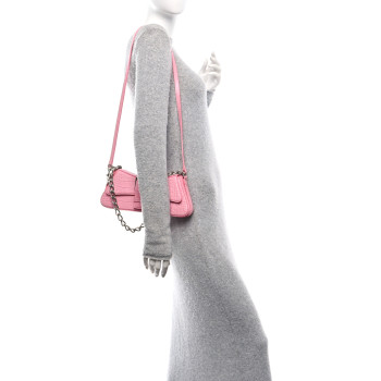 BALENCIAGA Calfskin Crocodile Embossed Small Lindsay Shoulder Bag Sweet Pink