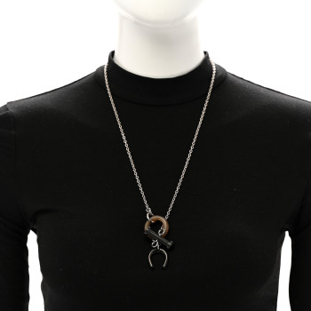 HERMES Palladium Buffalo Horn Mobile Equestre Necklace