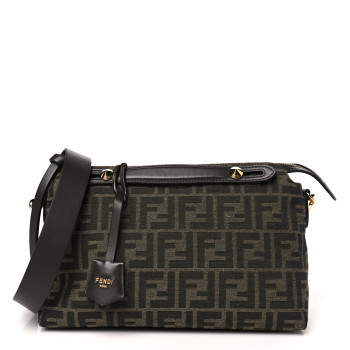 FENDI Vitello Grace Jacquard FF Medium By The Way Boston Bag Tobacco Moro Ebano