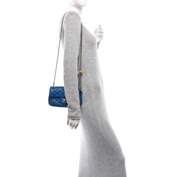 CHANEL Lambskin Quilted Pearl Crush Mini Rectangular Flap Blue